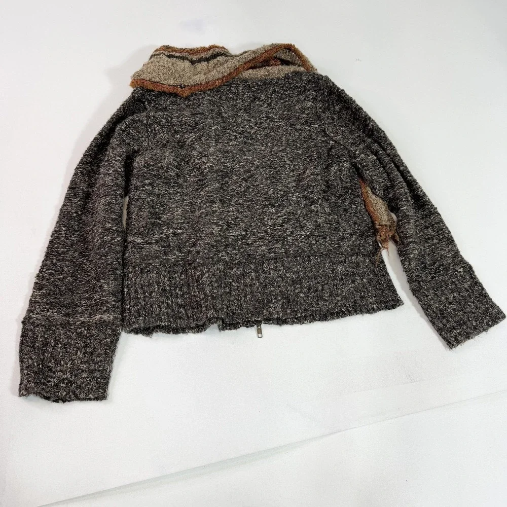 Curio Sweater Womens Large Gray Knit Zip Up Fringe Collar Wool Blend Boho Cozy - Picture 5 of 6